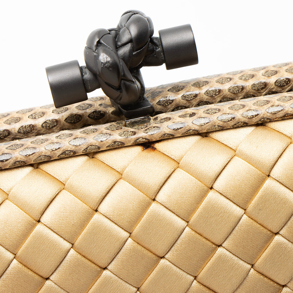 Bottega Veneta Intrecciato Satin Ayers Snakeskin Knot Clutch