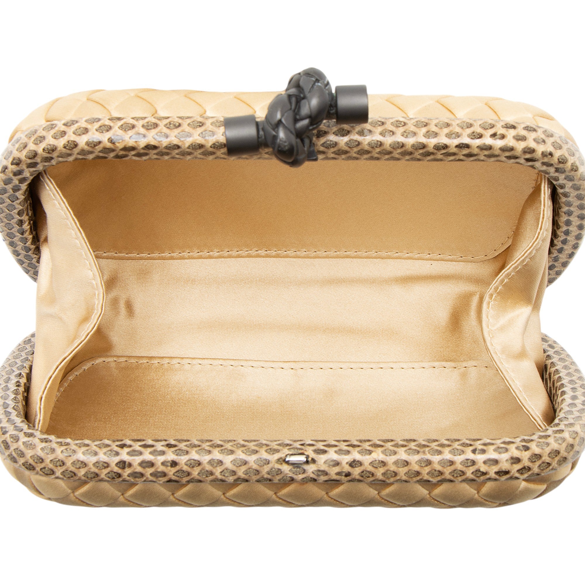 Bottega Veneta Intrecciato Satin Ayers Snakeskin Knot Clutch