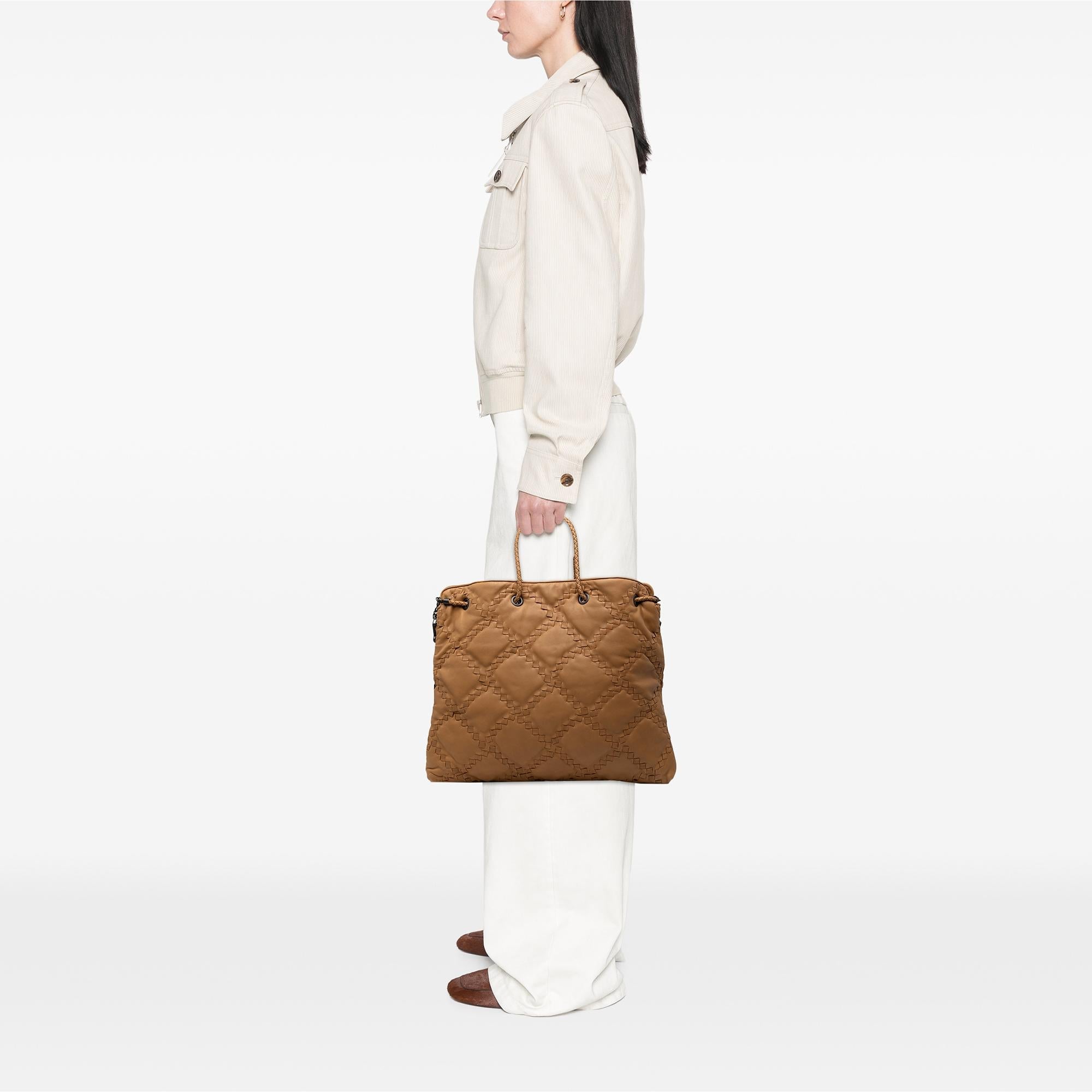 Bottega Veneta Intrecciato Trimmed Leather Croisette Drawstring Tote