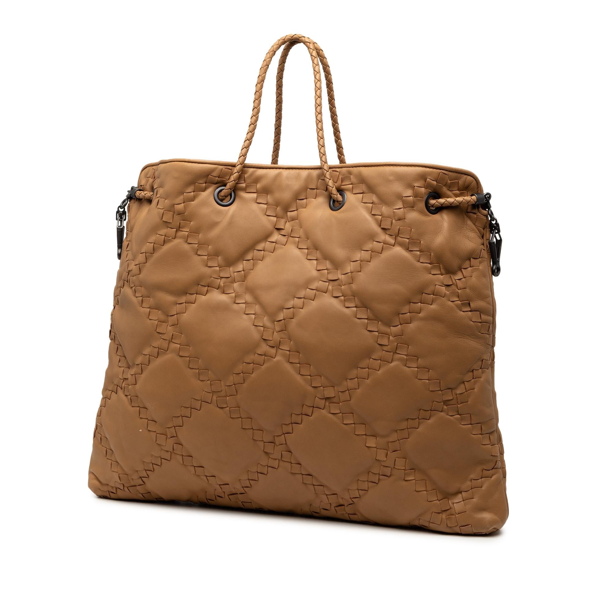 Bottega Veneta Intrecciato Trimmed Leather Croisette Drawstring Tote