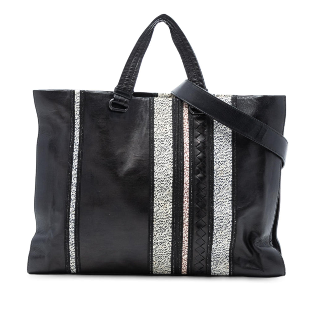 Bottega Veneta Intrecciato Trimmed Nappa Vertical Stripe Tote