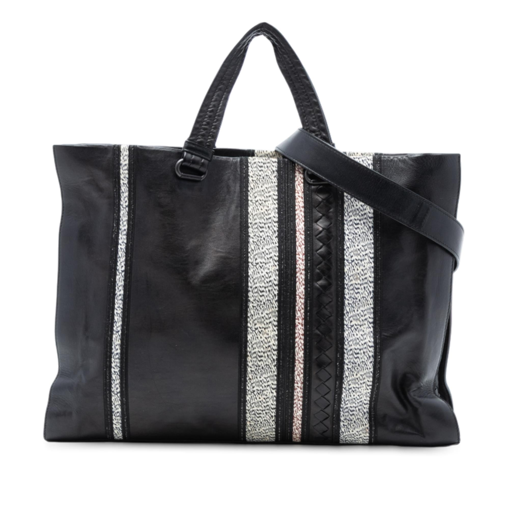 Bottega Veneta Intrecciato Trimmed Nappa Vertical Stripe Tote