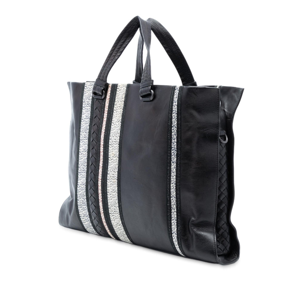 Bottega Veneta Intrecciato Trimmed Nappa Vertical Stripe Tote