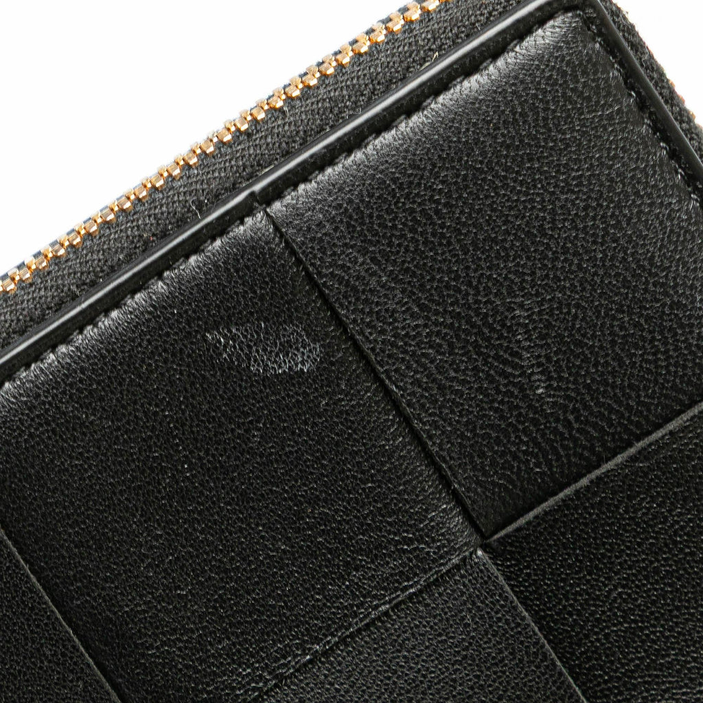 Bottega Veneta Lambskin Maxi Intreccio Cassette Bifold Zip Wallet