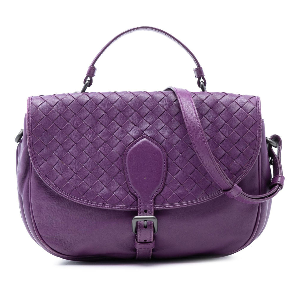 Bottega Veneta Leather Intrecciato Double Sided Flap Satchel