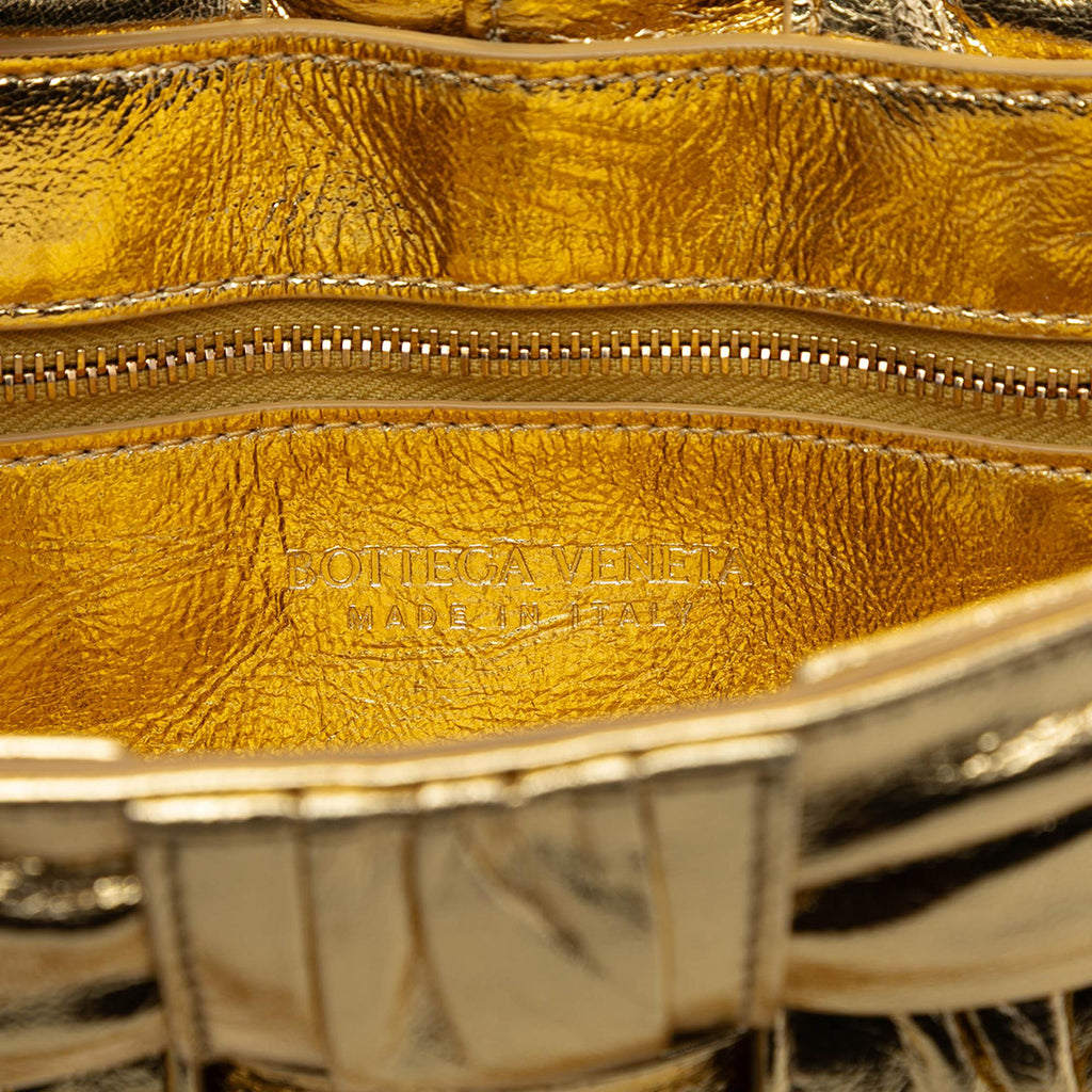Bottega Veneta Metallic Calfskin Intreccio Plisse Cassette Crossbody