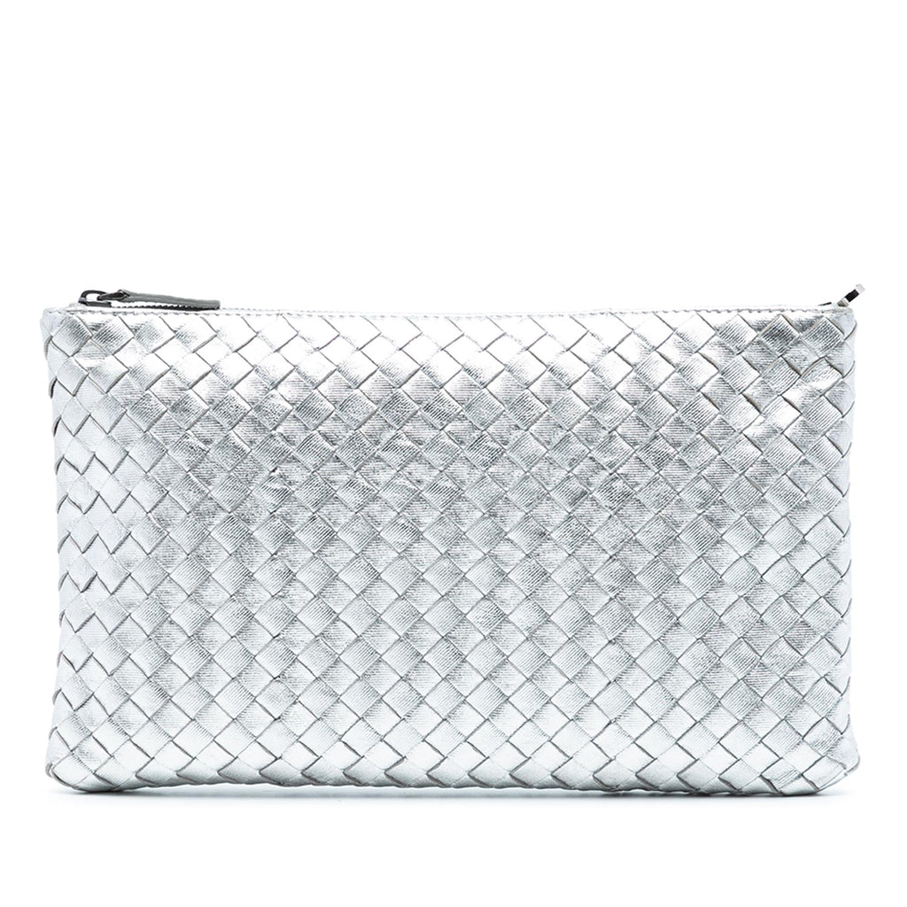 Bottega Veneta Metallic Leather Intrecciato Clutch