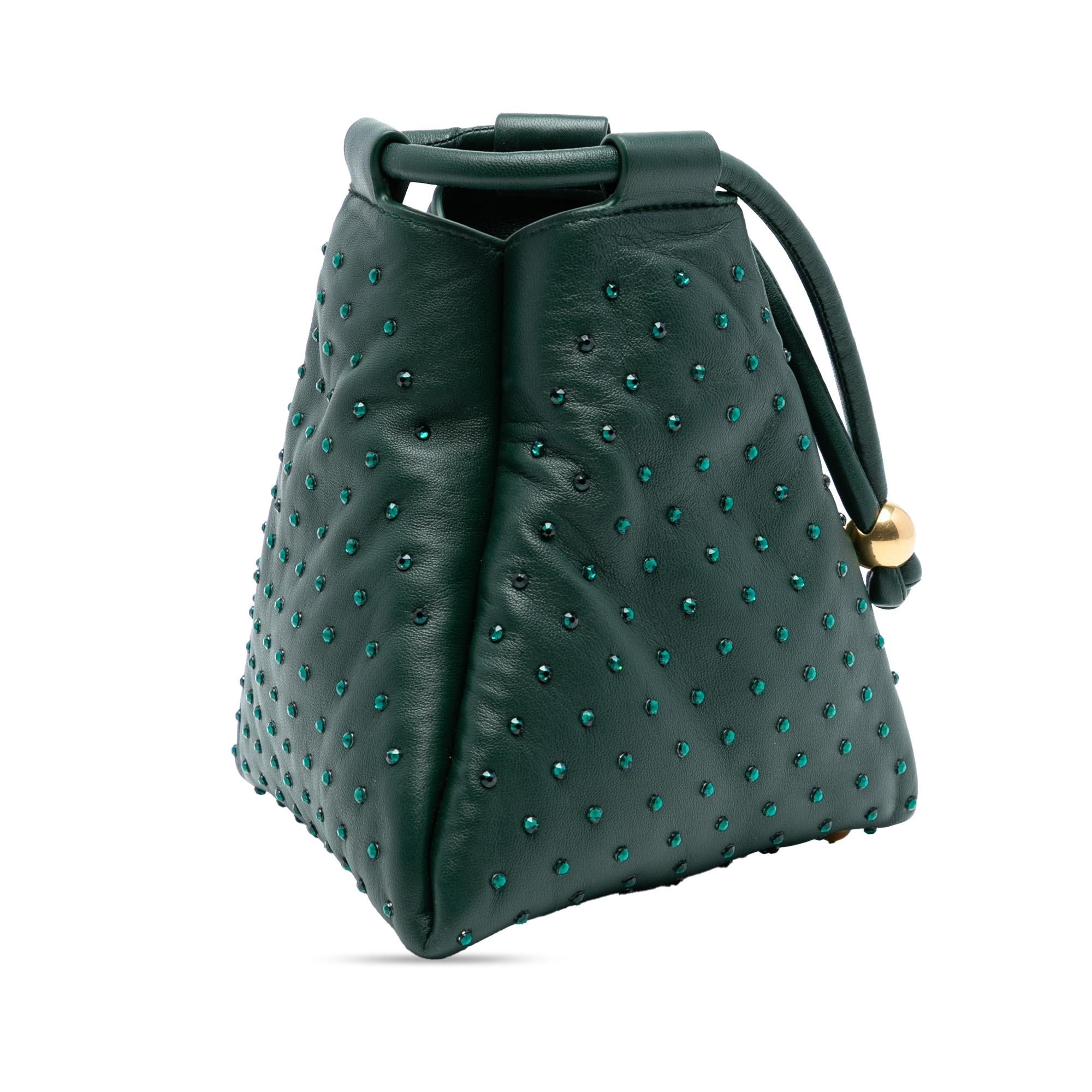 Bottega Veneta Mini Lambskin Crystal Embellished Triangle Handbag