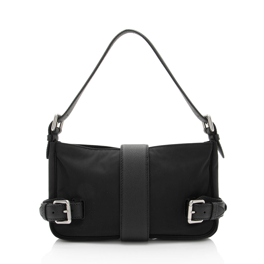 Bottega Veneta Nylon Calfskin Buckle Mini Shoulder Bag (SHF-uylolI)