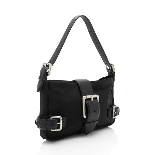 Bottega Veneta Nylon Calfskin Buckle Mini Shoulder Bag (SHF-uylolI)
