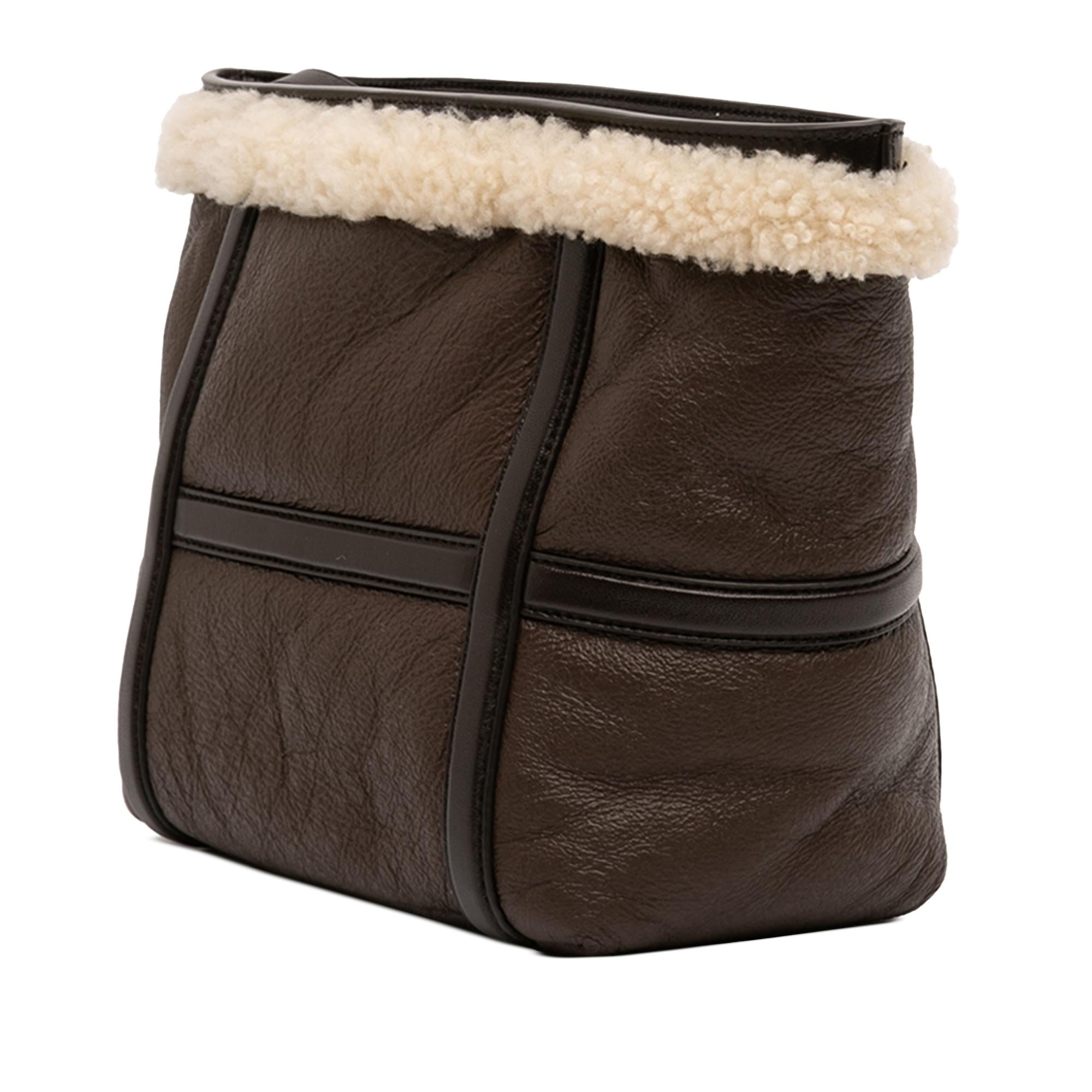 Bottega Veneta Shearling Trimmed Leather Clutch