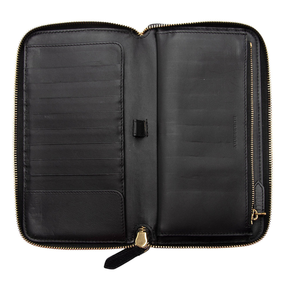 Burberry Calfskin House Check Renfrew Zip Around Wallet (SHF-B5VVSw)