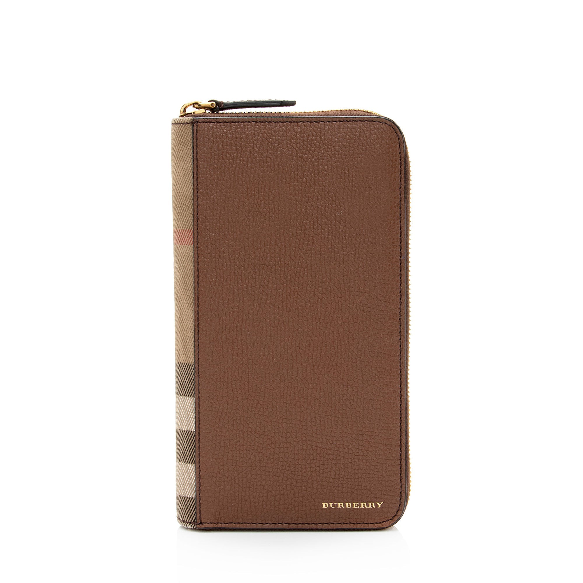 Burberry Calfskin House Check Renfrew Zip Around Wallet