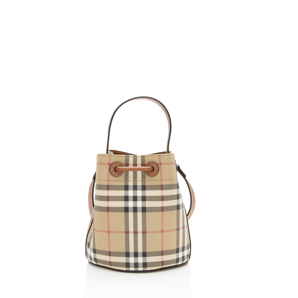 Burberry Check Canvas TB Drawstring Mini Bucket Bag