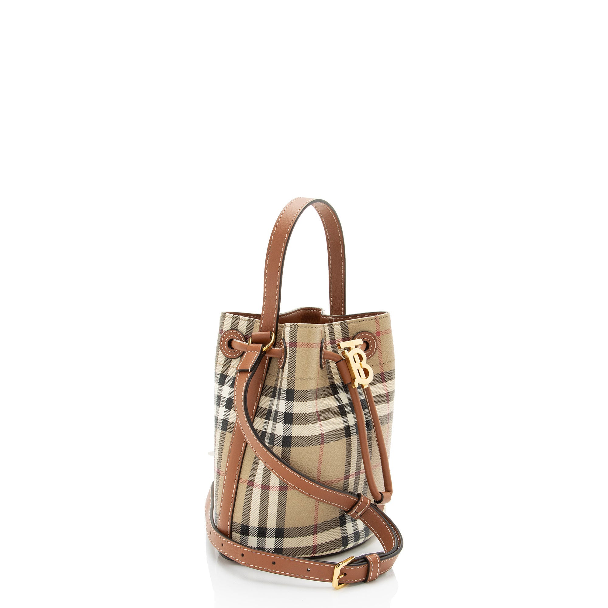 Burberry Check Canvas TB Drawstring Mini Bucket Bag