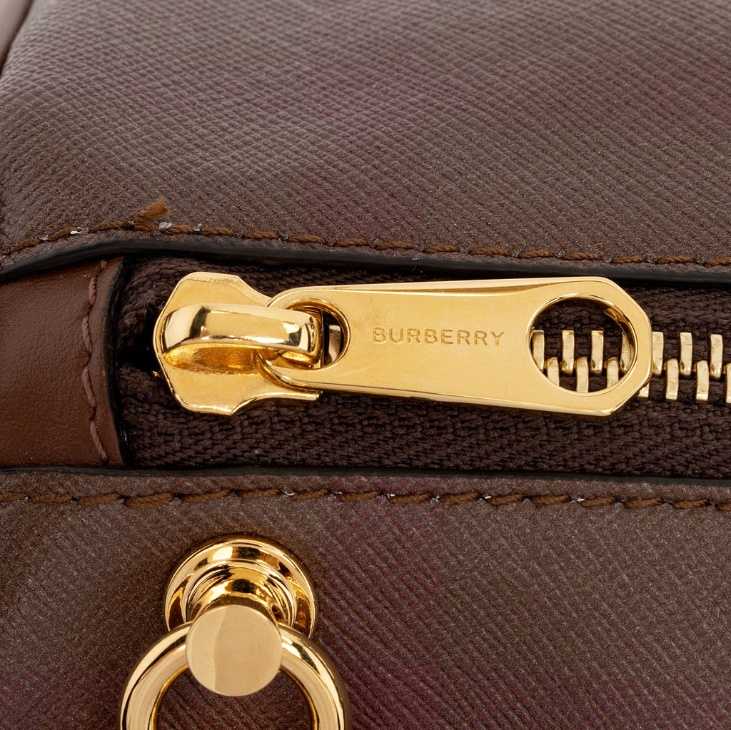Burberry E-Canvas House Check Medium Bowling Bag (SHF-qWmn3K)
