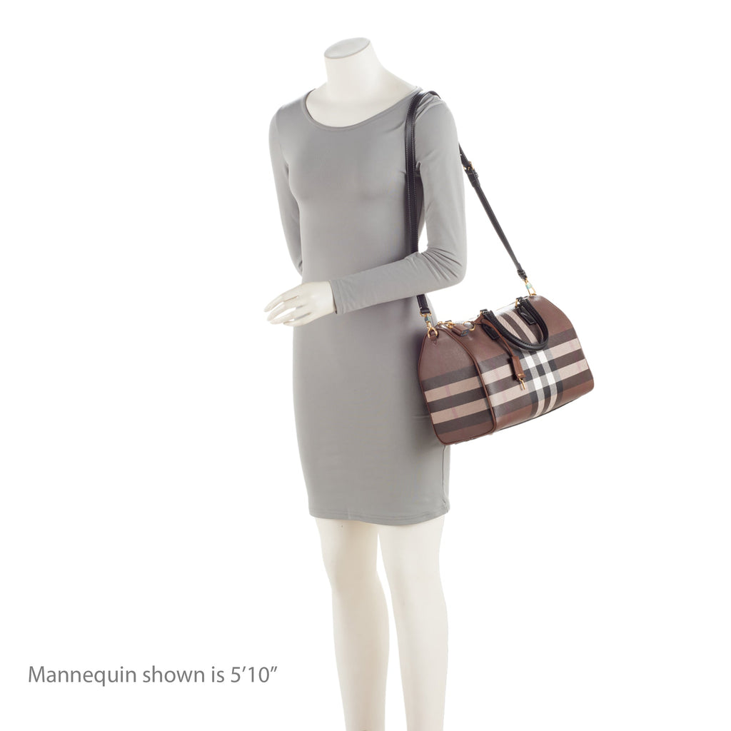 Burberry E-Canvas House Check Medium Bowling Bag (SHF-qWmn3K)
