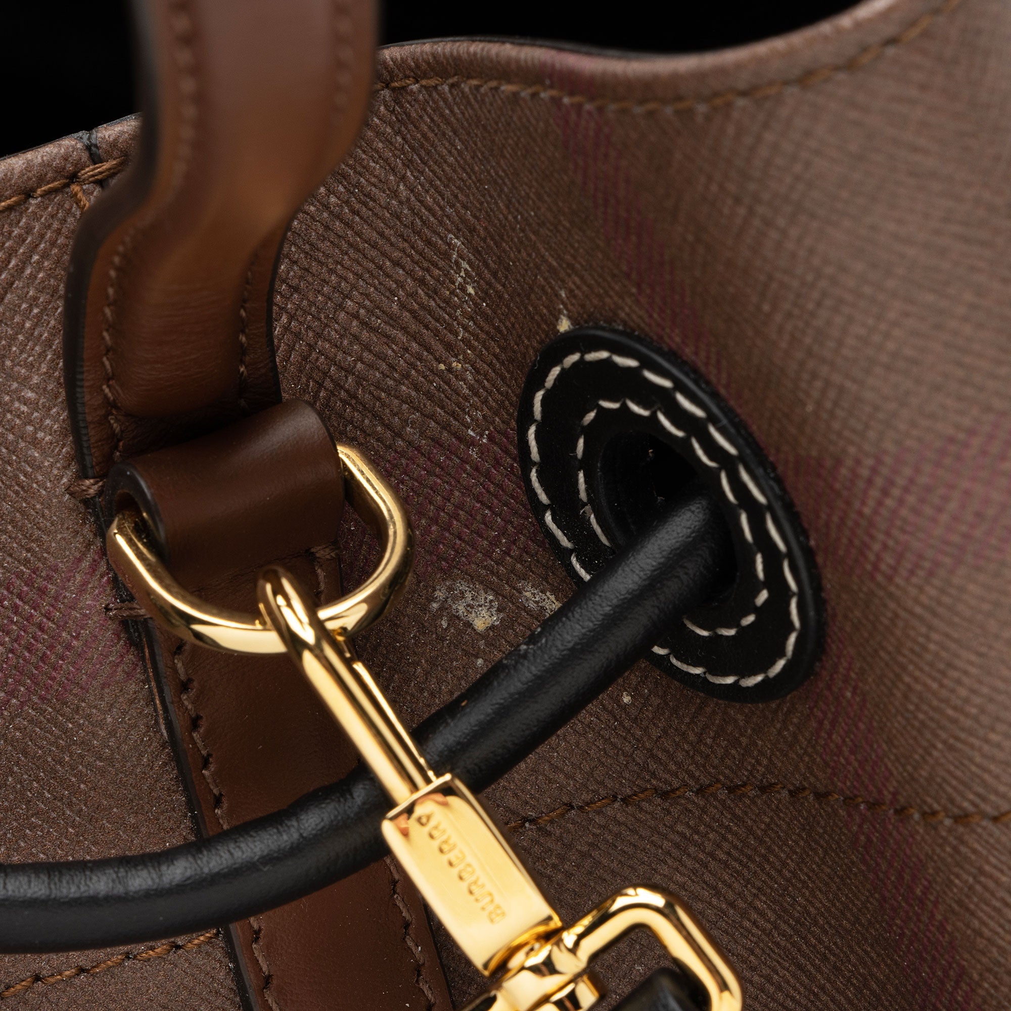 Burberry E-Canvas House Check Small Bucket Bag (SHF-p7mwDf)