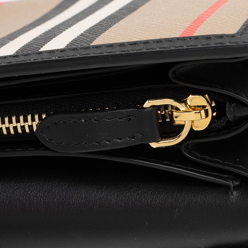 Burberry E-Canvas Icon Stripe Hannah Wallet on Strap (SHF-T6fpoo)
