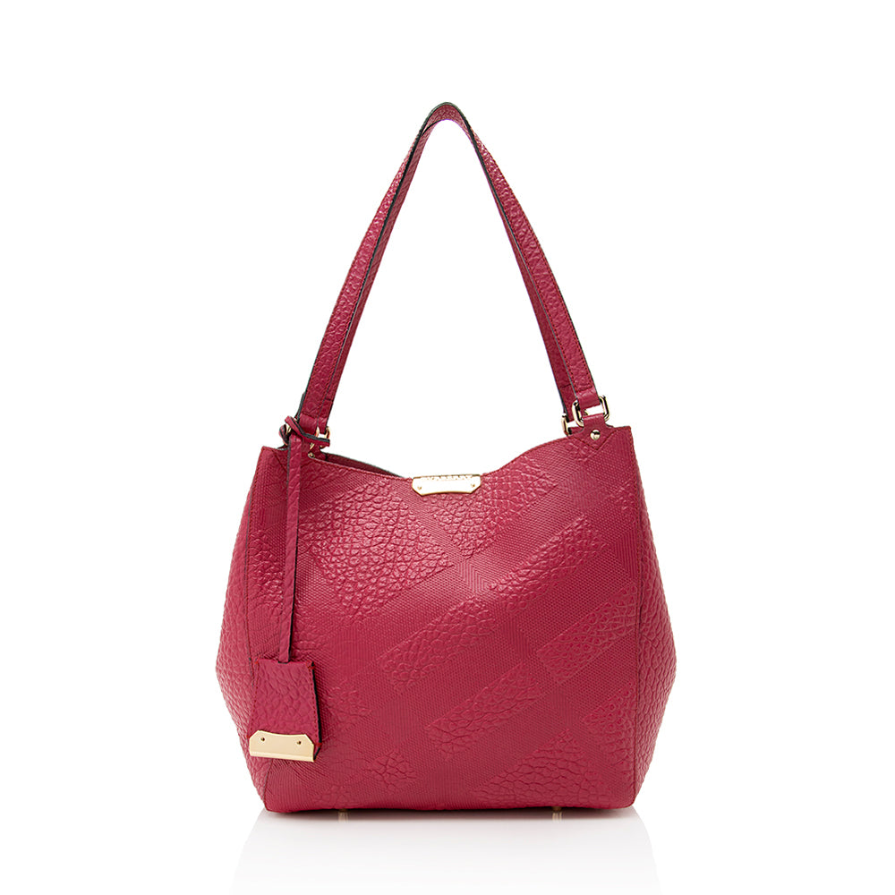 Burberry Embossed Check Leather Canterbury Small Tote (SHF-18609)
