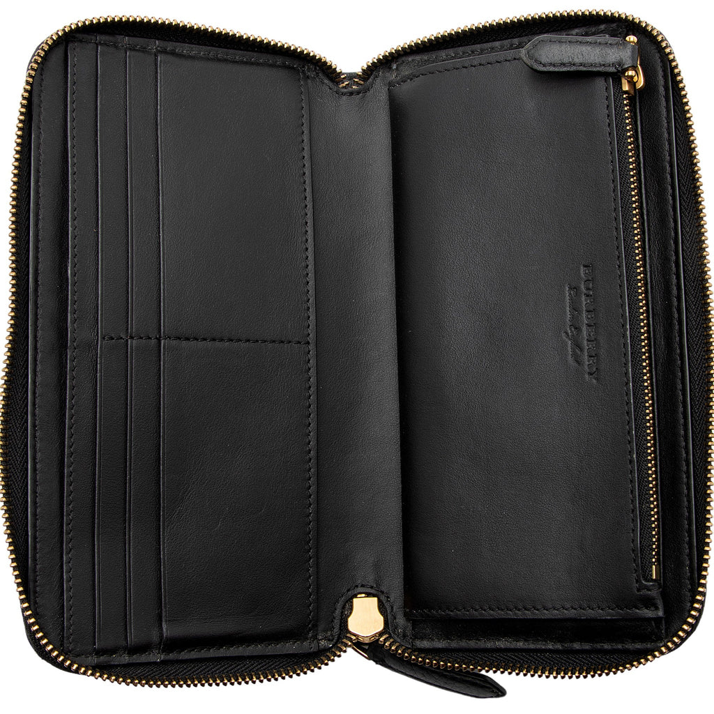 Burberry Embossed Grainy Calfskin Zip Around Wallet (SHF-qMp2HV)