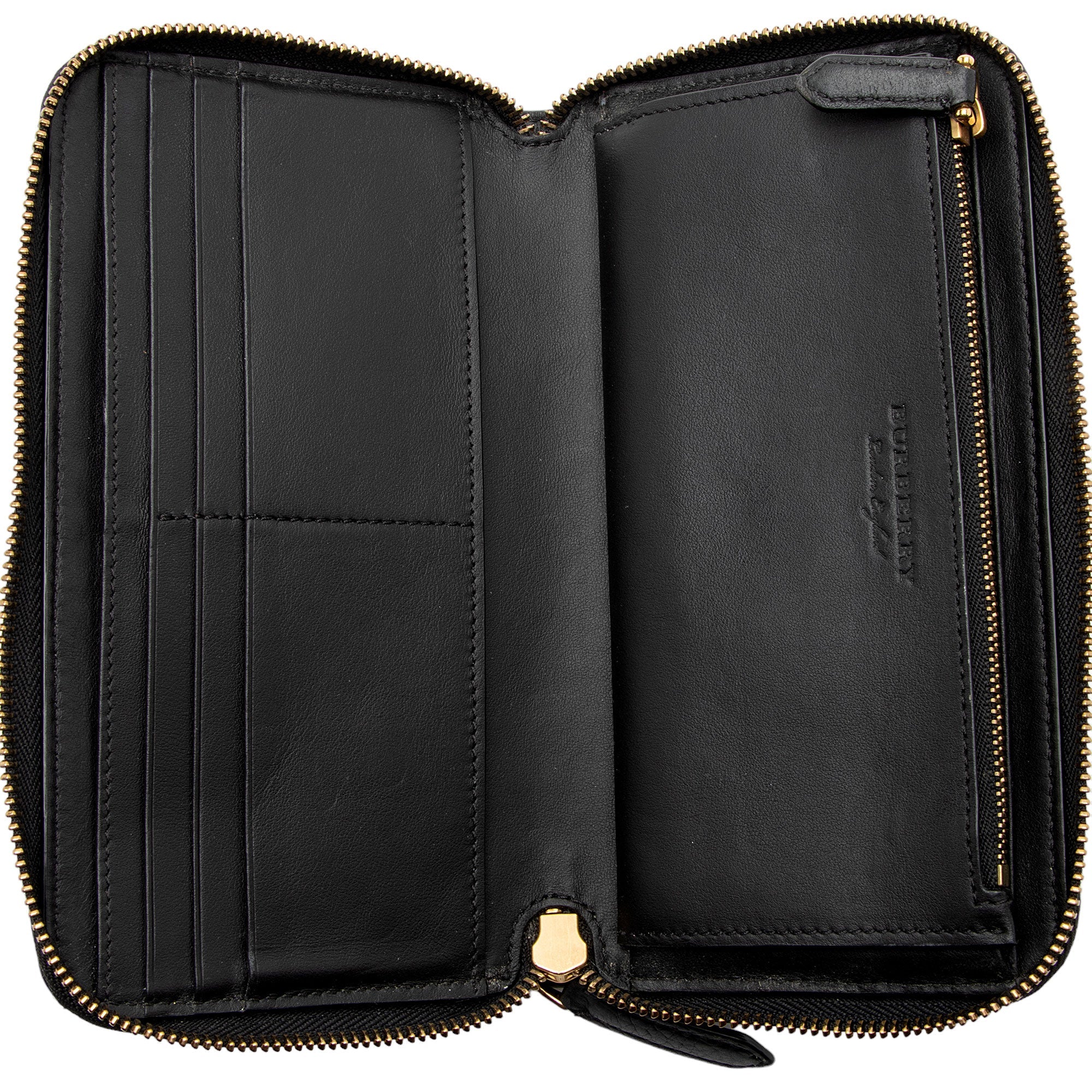 Burberry Embossed Grainy Calfskin Zip Around Wallet (SHF-qMp2HV)