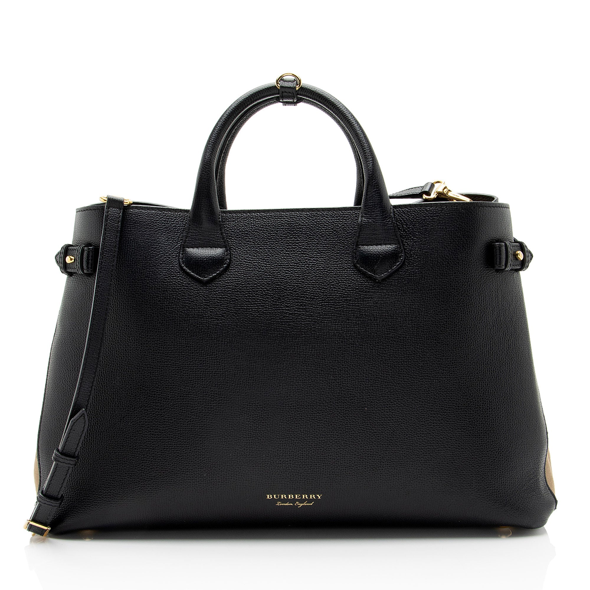 Burberry House Check Leather Banner Large Tote (SHF-amQX3B)