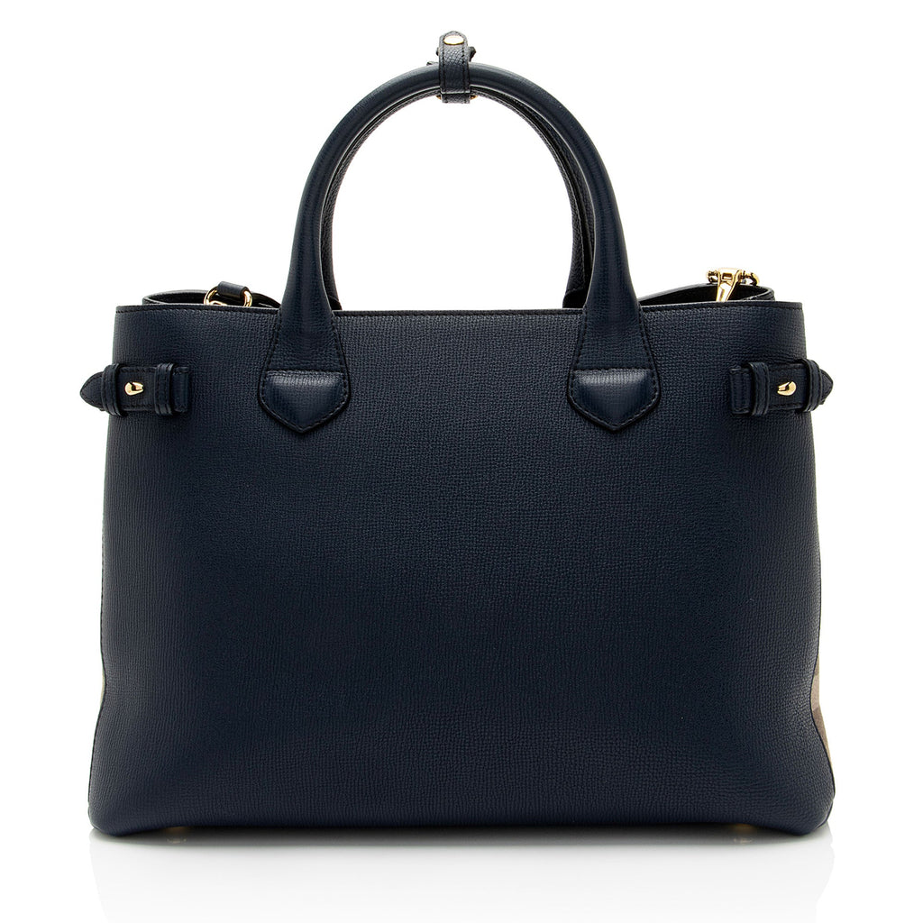Burberry House Check Leather Banner Medium Tote (SHF-8z38Ea)