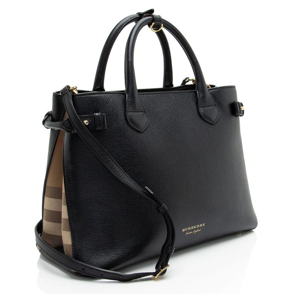 Burberry House Check Leather Banner Medium Tote