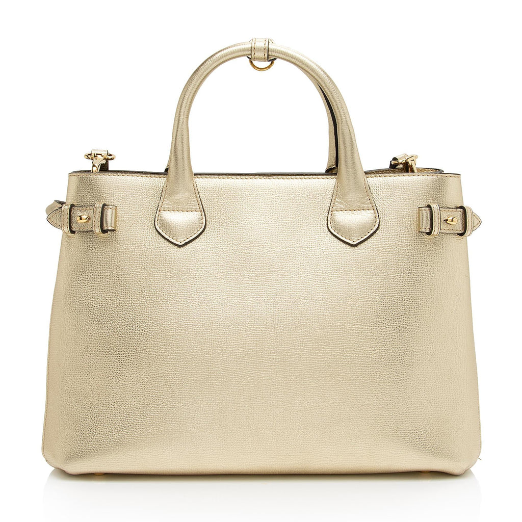Burberry House Check Metallic Leather Banner Medium Tote (SHF-81DUmX)