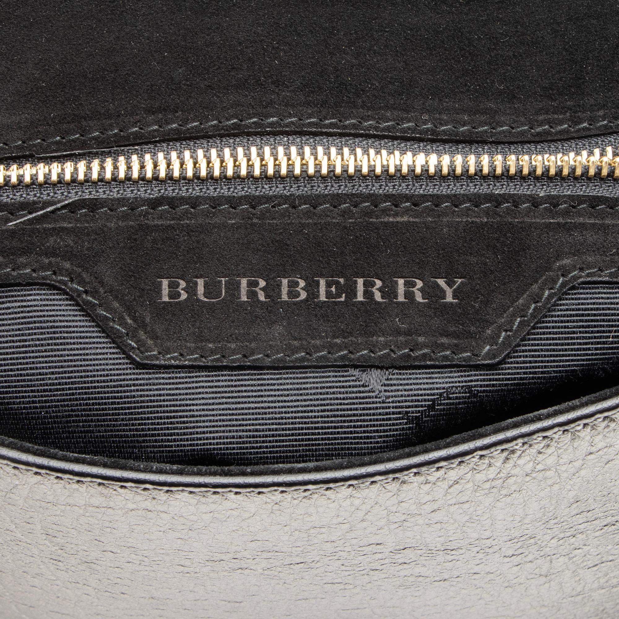 Burberry Metallic Grained Leather Abbott Small Crossbody Bag (SHF-23382)