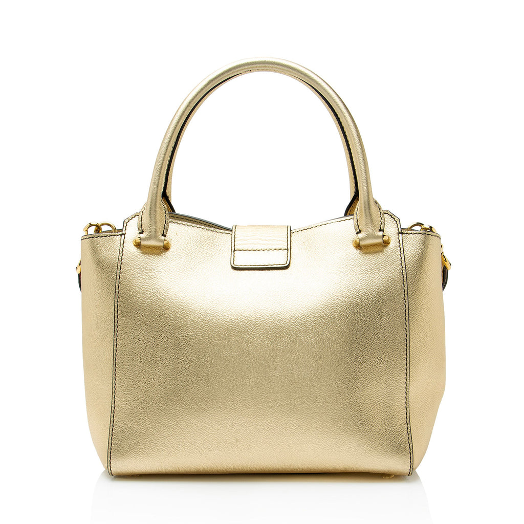 Burberry Metallic Soft Grain Calfskin Buckle Medium Tote