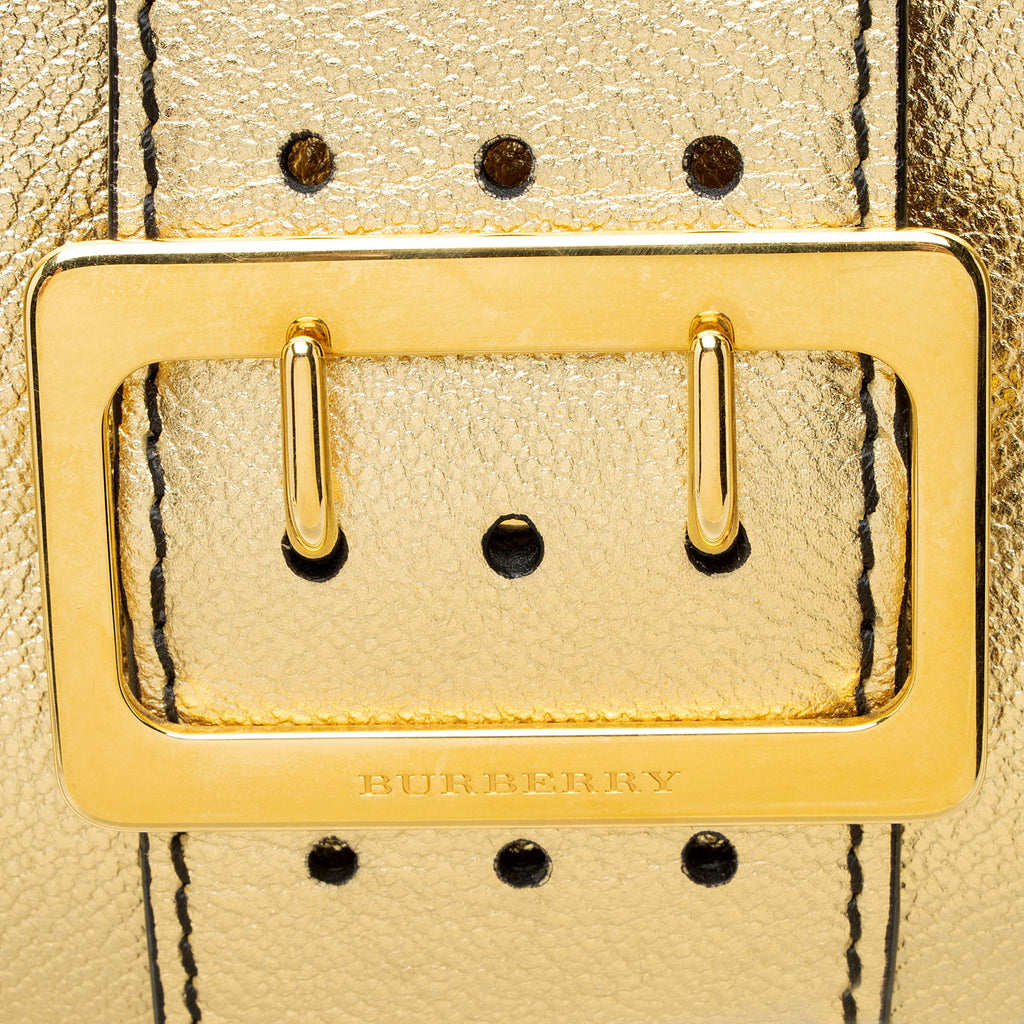 Burberry Metallic Soft Grain Calfskin Buckle Medium Tote