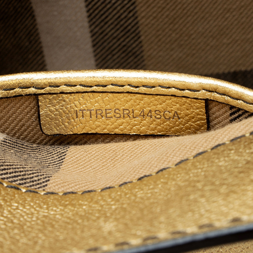 Burberry Metallic Soft Grain Calfskin Buckle Medium Tote