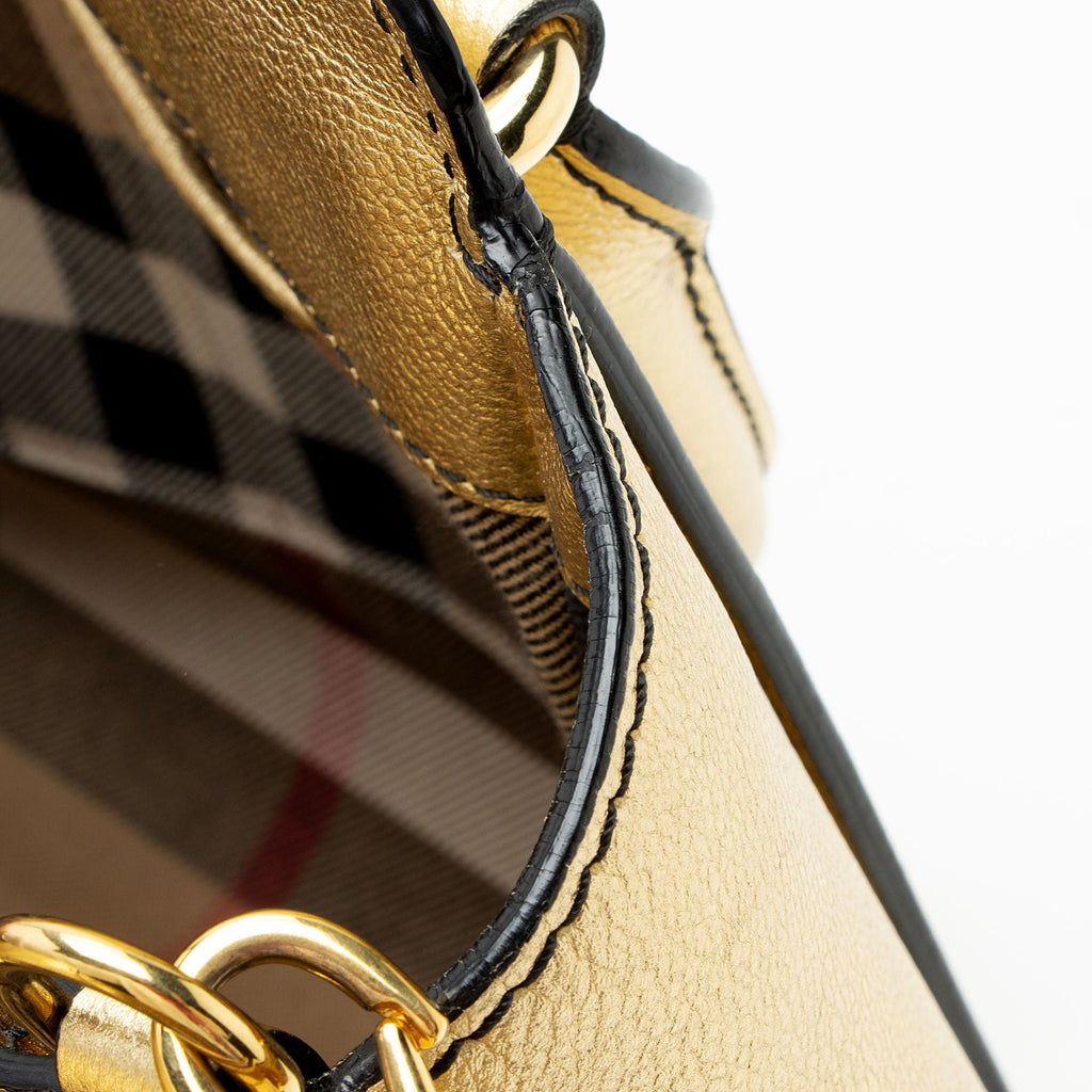 Burberry Metallic Soft Grain Calfskin Buckle Medium Tote