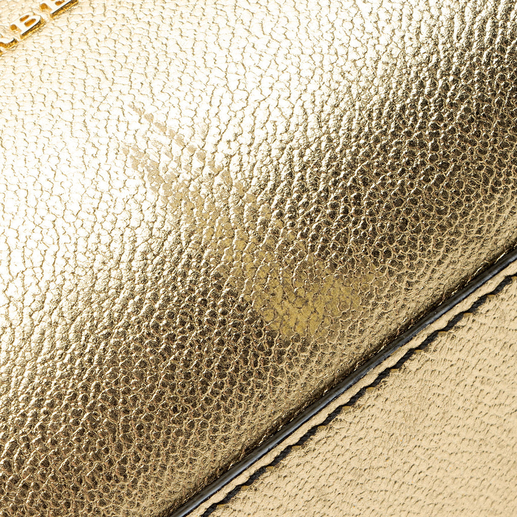 Burberry Metallic Soft Grain Calfskin Buckle Medium Tote