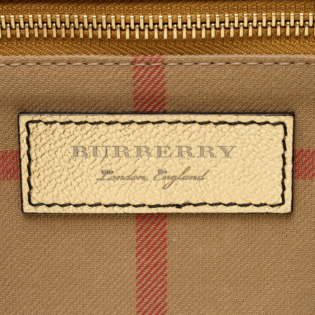 Burberry Metallic Soft Grain Calfskin Buckle Medium Tote