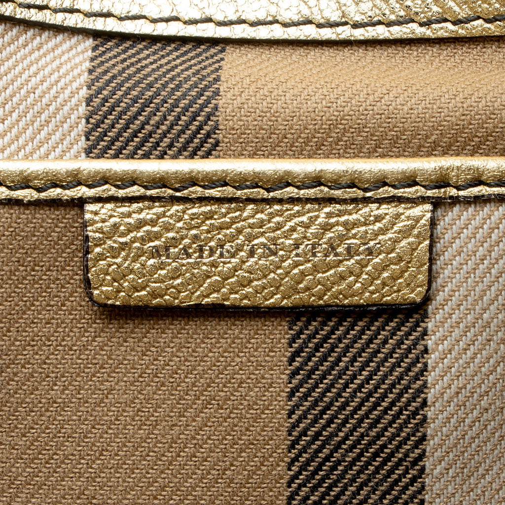 Burberry Metallic Soft Grain Calfskin Buckle Medium Tote