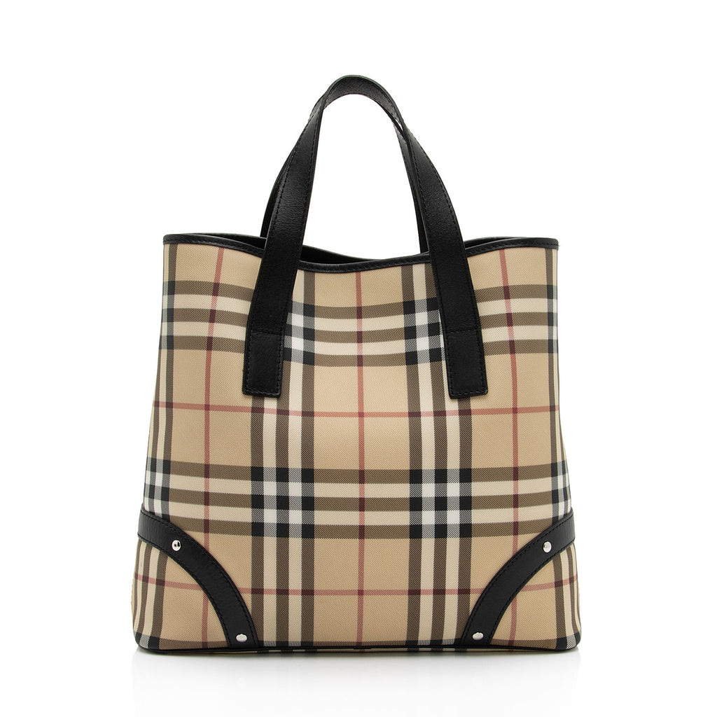 Burberry Nova Check Leather Studded Medium Tote (SHF-QGyTPK)