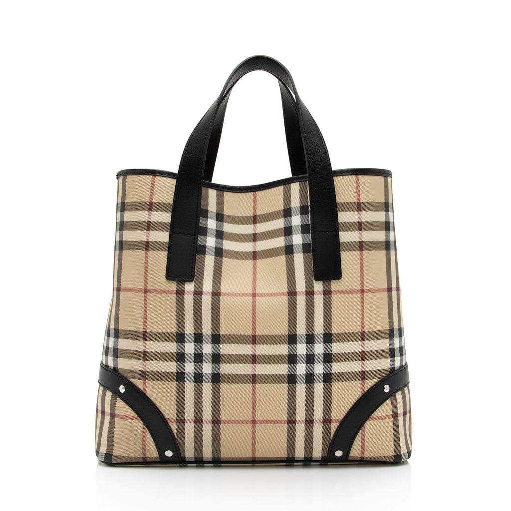 Burberry Nova Check Leather Studded Medium Tote (SHF-QGyTPK)
