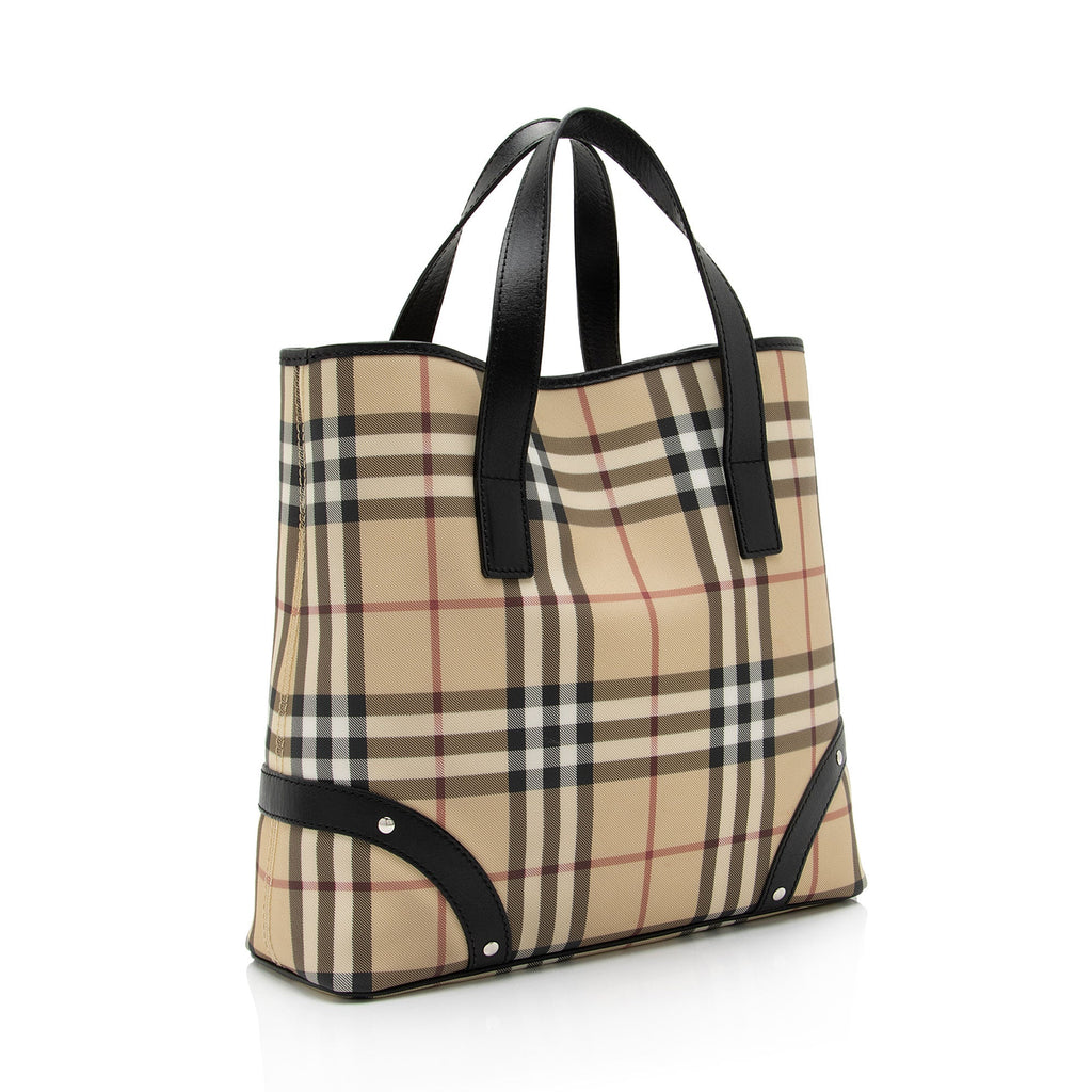 Burberry Nova Check Leather Studded Medium Tote (SHF-QGyTPK)