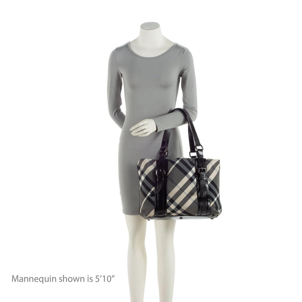 Burberry Nylon Beat Check Lowry Medium Tote (SHF-I5tUwx)