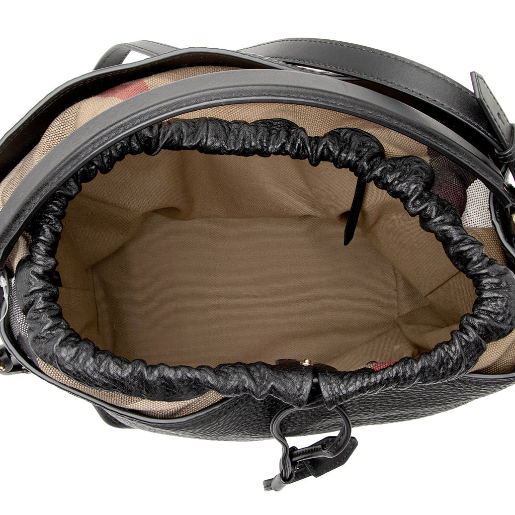 Burberry Pebbled Leather House Check Ashby Medium Hobo (SHF-22726)