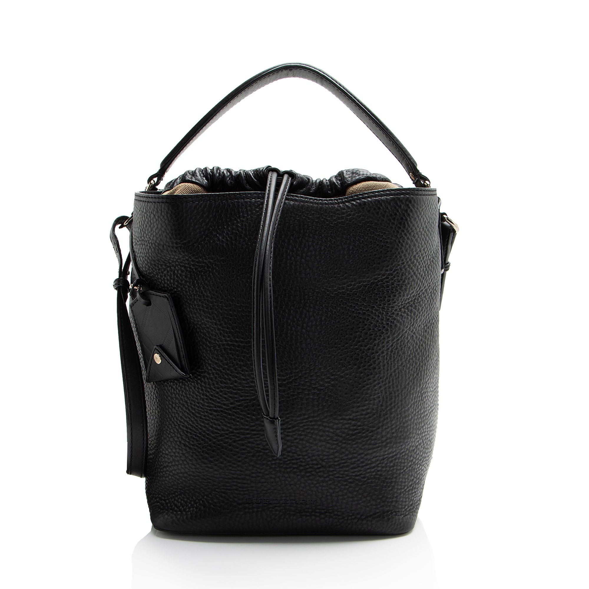 Burberry Pebbled Leather House Check Ashby Medium Hobo