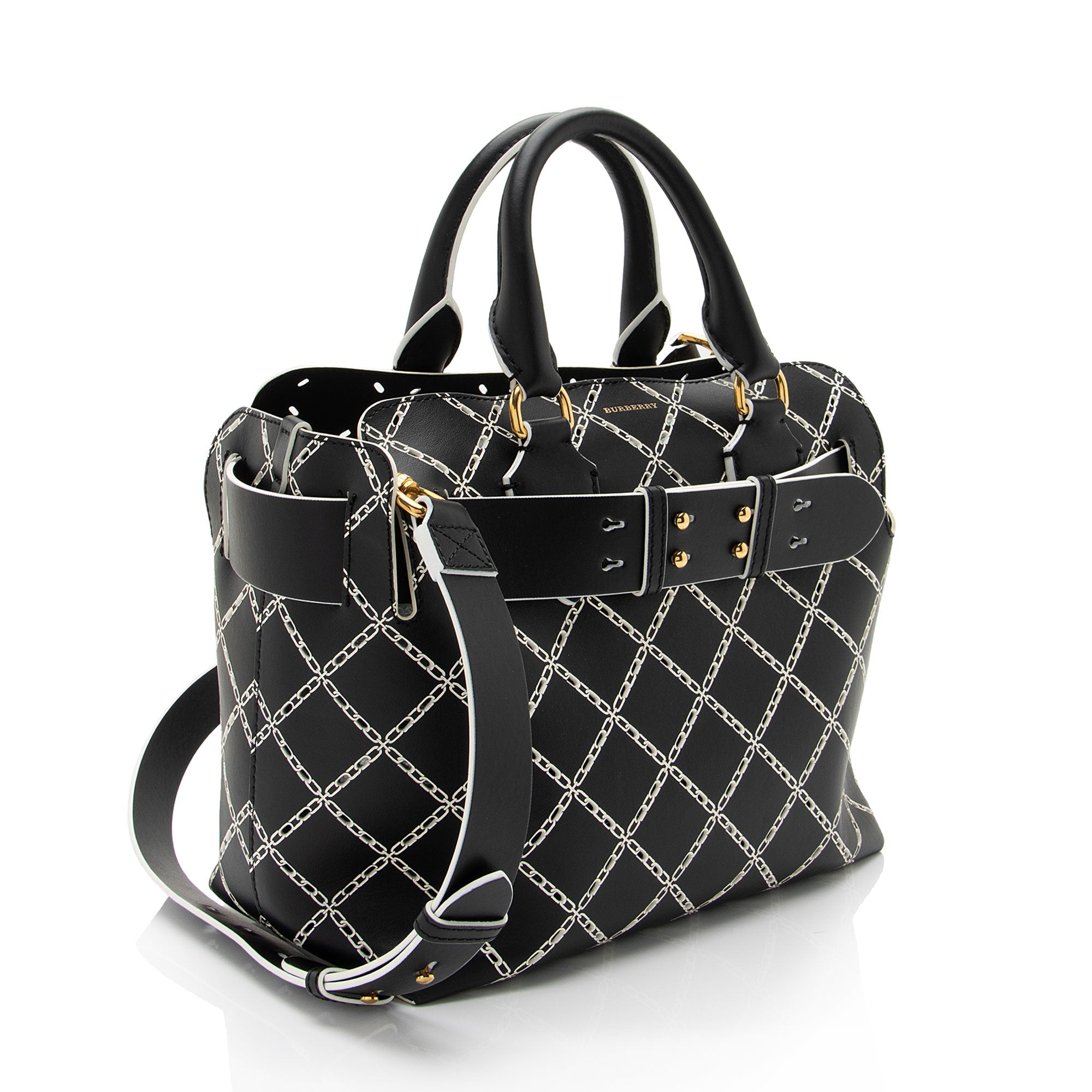 Burberry Perforated Leather Marais Belted Small Tote