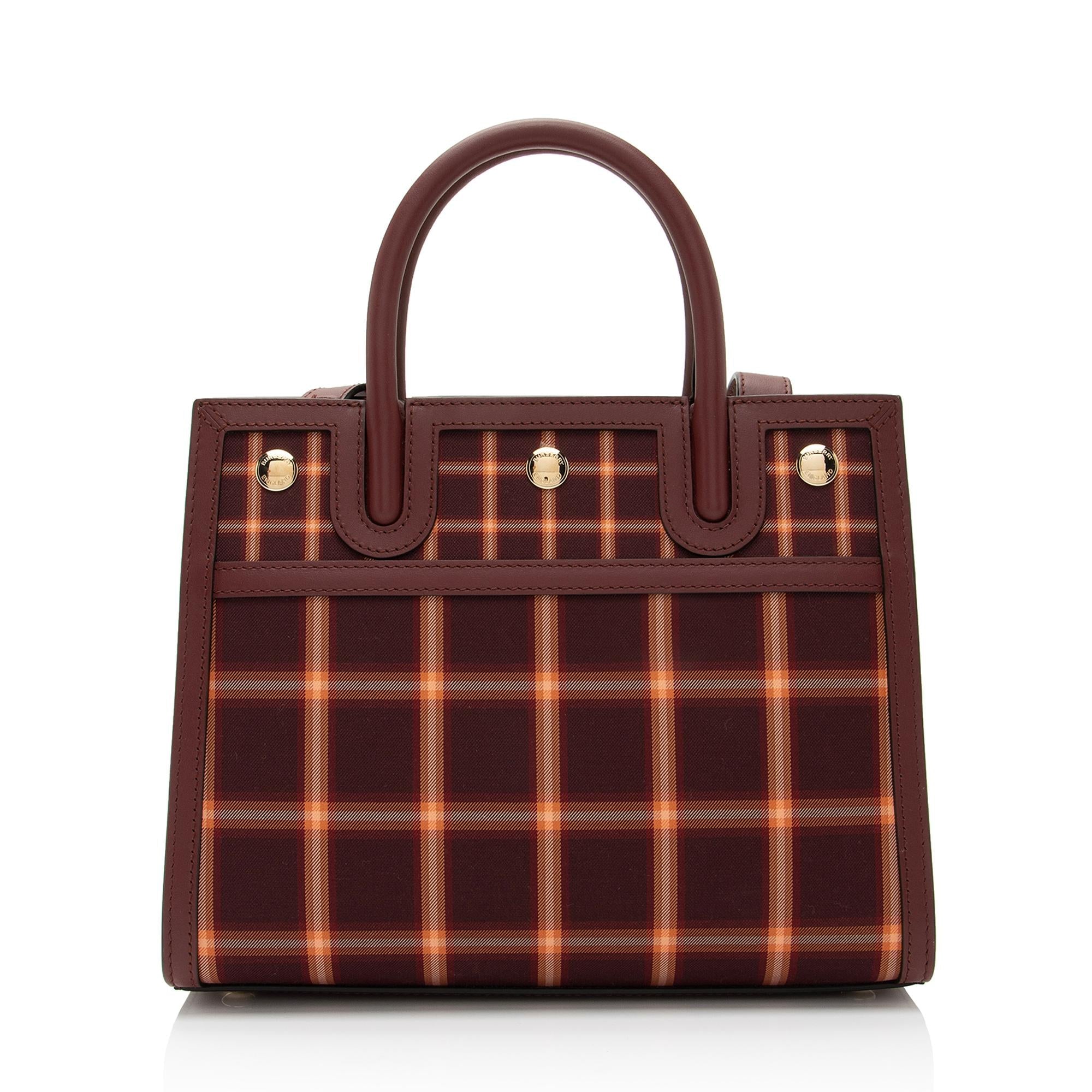 Burberry Tartan Check Smooth Calfskin Title Mini Tote (SHF-zkxnVr)
