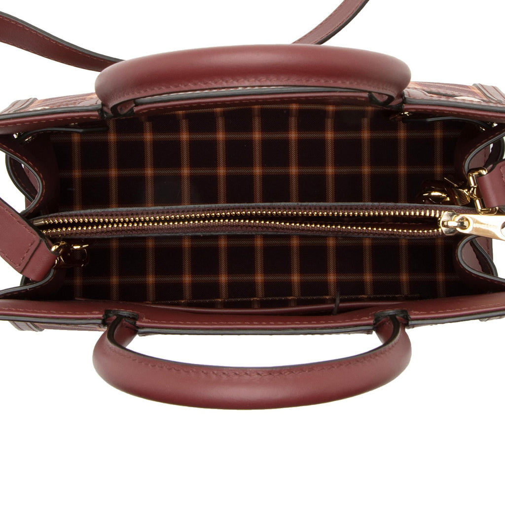Burberry Tartan Check Smooth Calfskin Title Mini Tote (SHF-zkxnVr)