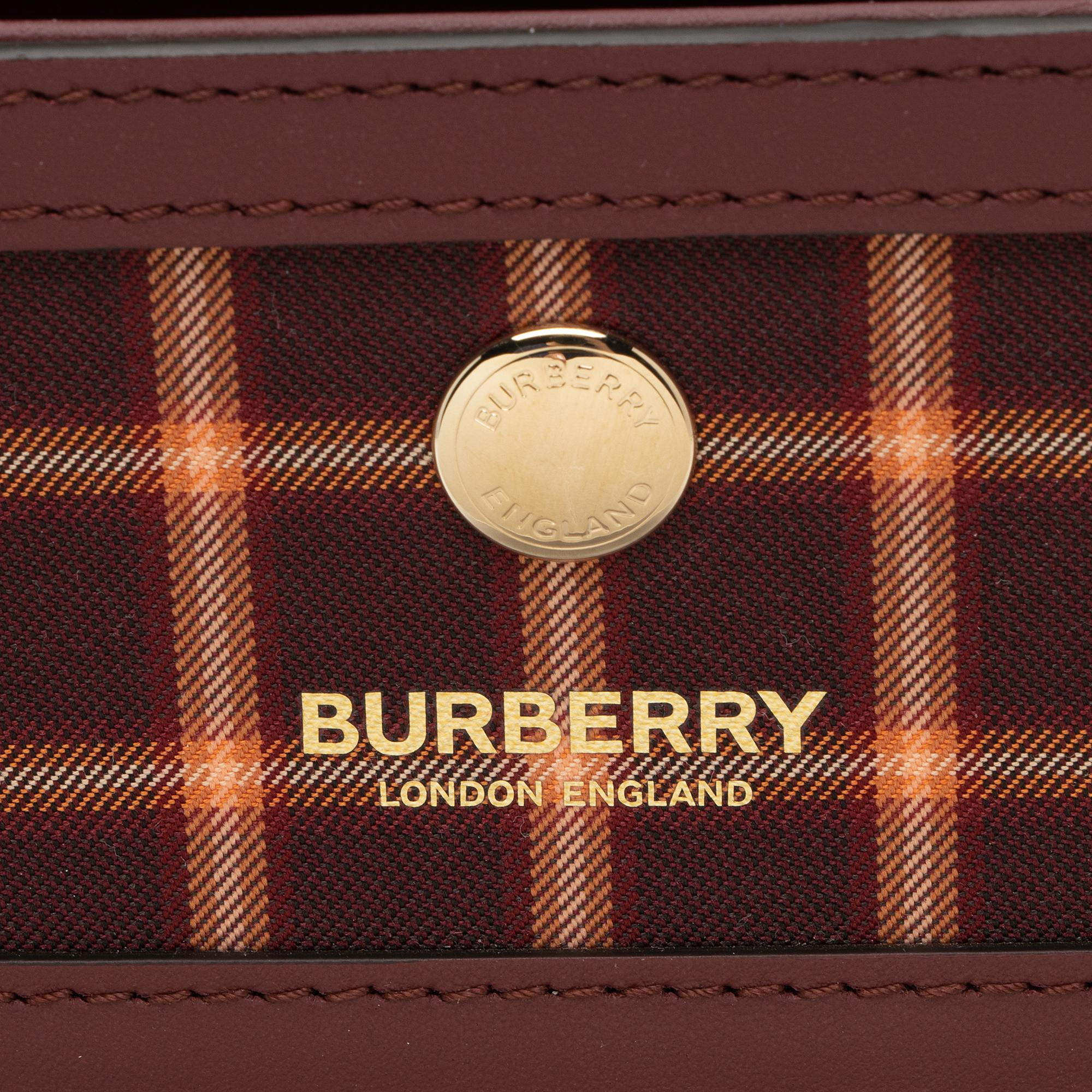 Burberry Tartan Check Smooth Calfskin Title Mini Tote (SHF-zkxnVr)