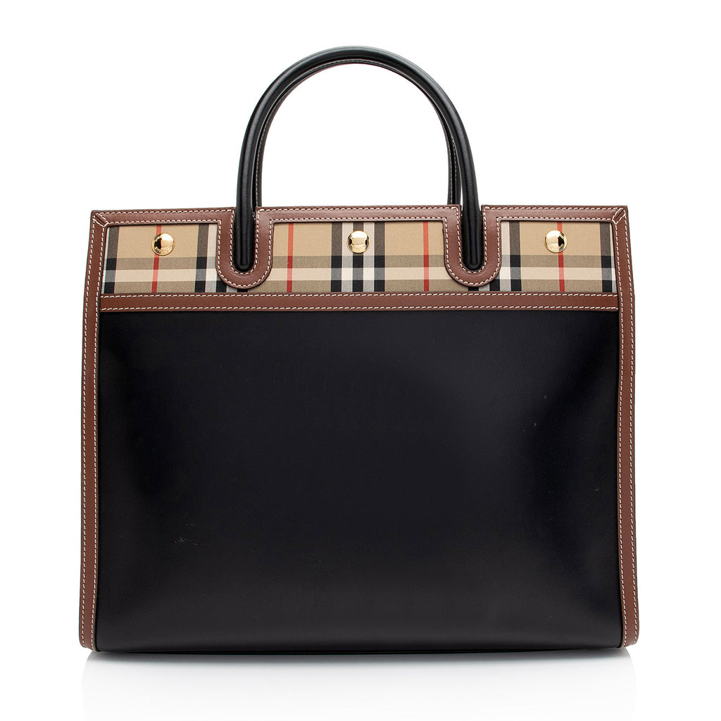 Burberry Vintage Check Smooth Calfskin Title Large Tote (SHF-NtxU8m)