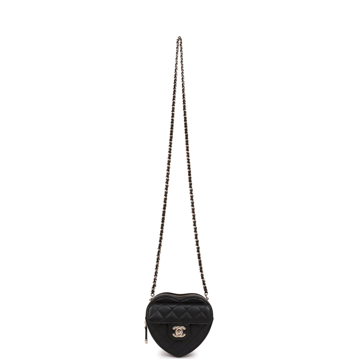Chanel CC In Love Heart Clutch with Chain Black Lambskin Light Gold Hardware